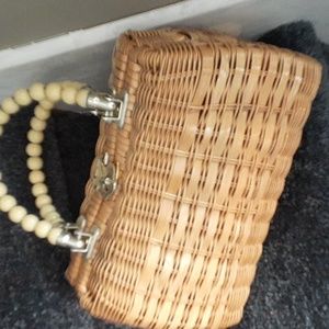 Vintage Woven Handbag with Beaded Handles